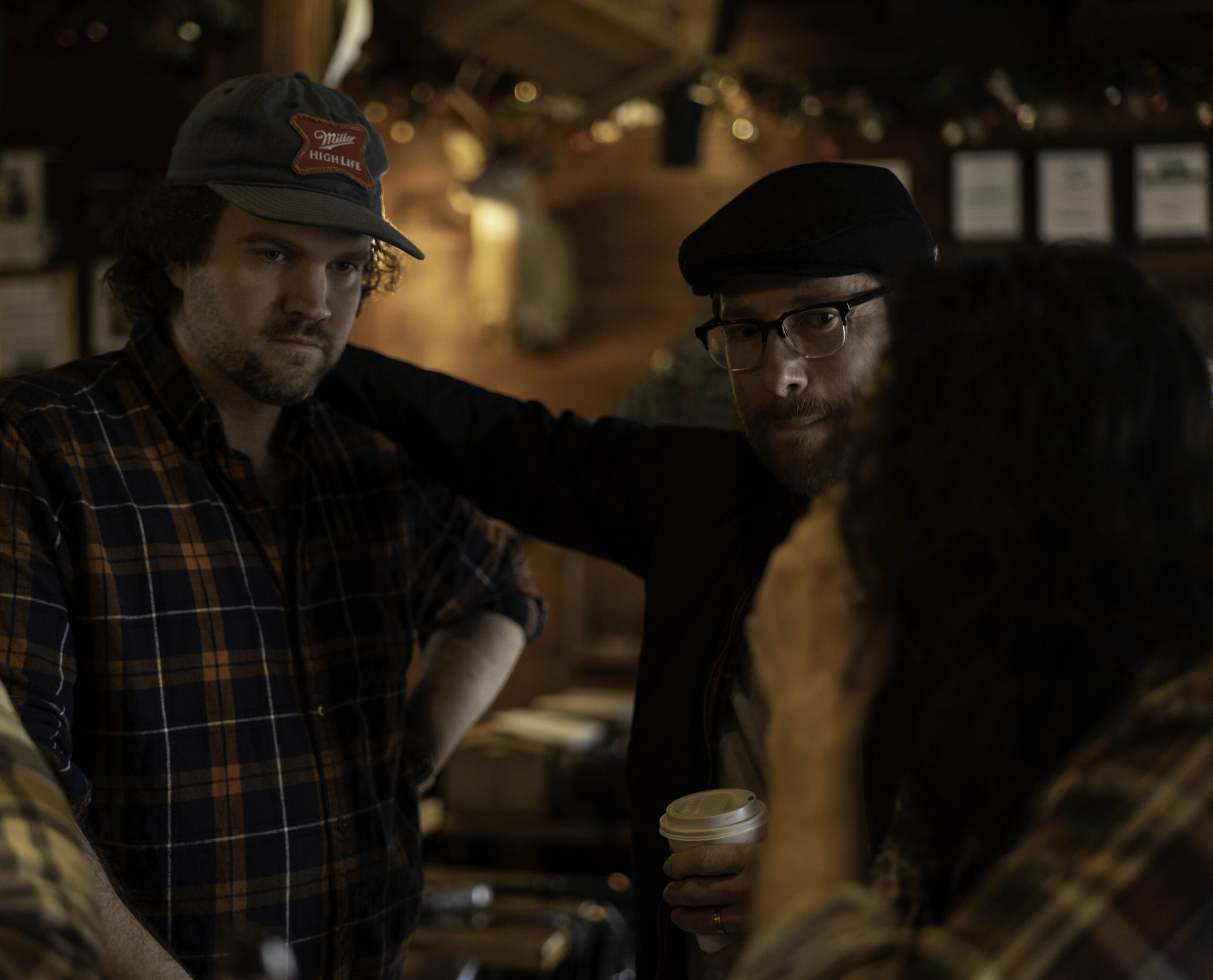 Tom Benton (left) with producer Matt Munroe on the set of LEATHER CLAD (2025)